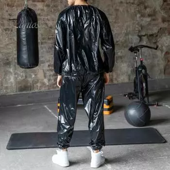 2 шт./комплект, топ-брюки для сауны, водонепроницаемый ветрозащитный спортивный костюм для похудения, эластичные вставки, сжигание жира, спортивная одежда для фитнеса и сауны 2XL серый