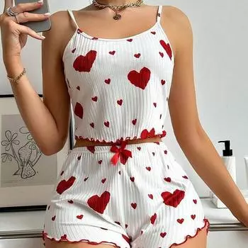 2 шт./комплект трикотажные изделия Love Print Sweet Camisole Shorts Pure Desire пижамы женские повседневные удобные домашние Camisole Shorts для девочек M белый
