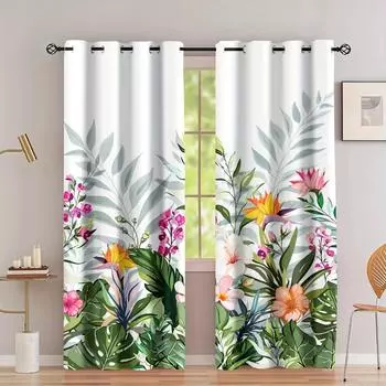 2 шт./комплект тропические леса цветы и растения пальма акварельный принт занавес гостиная шторы, люверсы сверху шторы гостиная 100W130H(CM)40x51in&Grommet Top