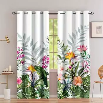 2 шт./комплект тропические леса цветы и растения пальма акварельный принт занавес гостиная шторы, люверсы сверху шторы гостиная 100W130H(CM)40x51in&Grommet Top