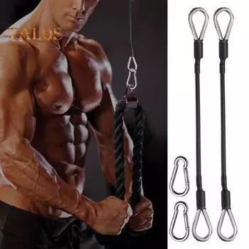 2 шт. комплект удлинительных тросов для спортзала из нержавеющей стали, карабины для фитнес-канатов, сменные тросы для домашнего спортзала, тяга LAT/трицепса вниз для ног чёрный