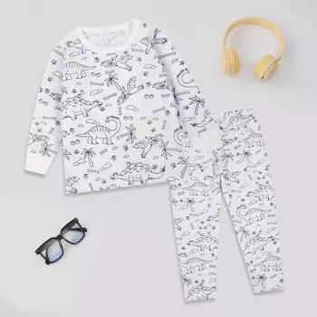 2 шт./комплект унисекс детская DIY цветная пижама с бесцветным забавным рисунком животных топ с длинными рукавами 6T