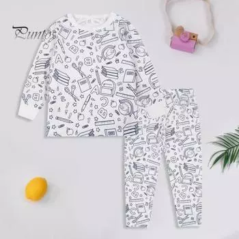 2 шт./комплект унисекс детская DIY цветная пижама с бесцветным забавным рисунком животных топ с длинными рукавами развивает креативность индивидуальное самовыражение детей 5T A