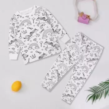 2 шт./комплект унисекс детская DIY раскрашиваемая пижама с бесцветными забавными морскими персонажами круглый вырез Cultivate 7T белый