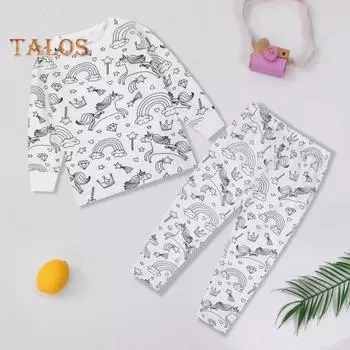 2 шт./комплект унисекс детская пижама своими руками раскрашиваемая с бесцветными забавными морскими персонажами круглый вырез развивает креативность индивидуальное самовыражение детей 2T белый