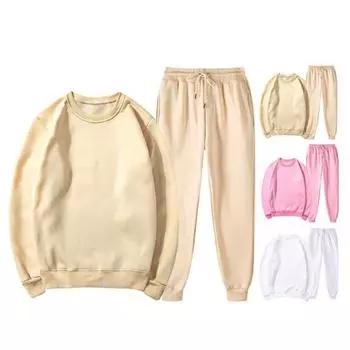 2 шт./комплект унисекс толстовка брюки костюм круглый вырез длинный рукав спортивная толстовка шнурок эластичный пояс брюки фитнес костюм осень весна спортивный костюм S розовый