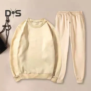 2 шт./комплект унисекс толстовка брюки костюм круглый вырез длинный рукав спортивная толстовка шнурок эластичный пояс брюки фитнес костюм осень весна спортивный костюм S розовый