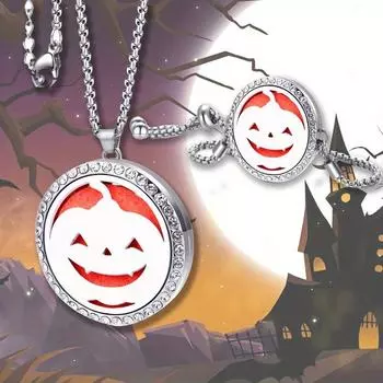 2 шт., комплект ювелирных изделий на Хэллоуин для женщин, магнитный кристалл из нержавеющей стали, эфирное масло тыквы, коробка для ароматерапии, кулон, ожерелье, наборы браслетов, подарки