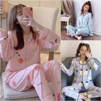 2 шт./комплект, весенне-летний кардиган, женская пижама с длинными рукавами, с рисунком, простая, милая, вишневая, синяя, тонкая женская домашняя одежда One size
