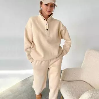 2 шт./комплект весна-осень женский топ брюки комплект воротник стойка длинный рукав толстовка эластичный высокая талия максимальный комфорт брюки спортивный фитнес костюм S белый