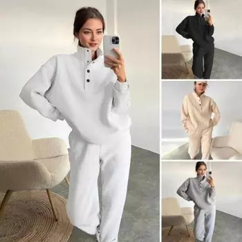 2 шт./комплект весна-осень женский топ брюки комплект воротник стойка длинный рукав толстовка эластичный высокая талия максимальный комфорт брюки спортивный фитнес костюм S белый