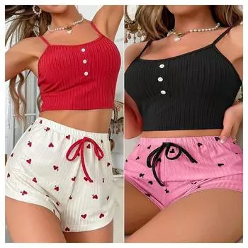 2 шт./комплект, женская домашняя одежда, шорты с принтом «любовь», повседневные шорты с эластичной резинкой на талии, женская пижама для дома S красный