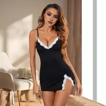 2 шт./комплект, женская летняя ночная рубашка, трусики, комплект, бретельки на бретельках, без рукавов, бант, кружевной декор, V-образный вырез, разрез, подол, ночная рубашка, женская ночная рубашка XL вино красного