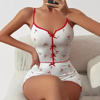2 шт./комплект, женская летняя пижама, костюм с принтом бабочки и сердца, без рукавов, с открытой спиной, топ с высокой талией, мини-шорты, повседневная ночная рубашка, облегающая одежда для сна S светло-розовый