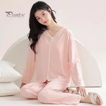 2 шт./комплект, женская пижама, костюм с нагрудными вкладышами, длинные рукава, свободный однотонный топ, эластичная резинка на талии, широкие штанины, одежда для сна, весна-осень, домашняя одежда XL серый