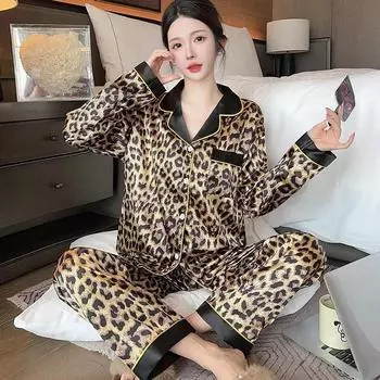 2 шт./комплект женская пижама с длинными рукавами Ice Silk студенческая домашняя одежда мультфильм маленькая свежая девушка кардиган с длинными рукавами брюки комплект M