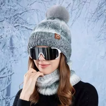 2 шт./комплект, женская зимняя шапка и шарф, плюшевый декоративный мяч, контрастный цвет, толстая плюшевая линия, морозостойкая шапочка для катания на лыжах, катания на коньках, езды на велосипеде, шея, защитная кепка белый