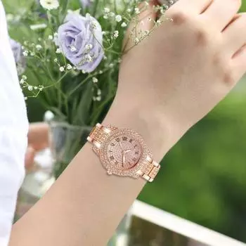 2 шт./комплект женские часы Quart блестящие стразы круглый циферблат высокоточный механизм наручные часы с браслетом серебряный