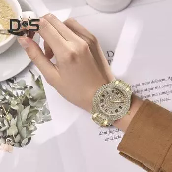 2 шт./комплект женские часы Quart блестящие стразы круглый циферблат высокоточный механизм наручные часы с браслетом серебряный