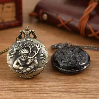 2 шт./комплект, женские карманные часы, модные классические кварцевые карманные часы с изображением Санта-Клауса и лося, винтажные рождественские модные женские часы с цепочкой-ожерельем.