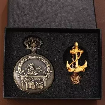 2 шт./комплект женские карманные часы женские модные классические карманные часы из меди «Дед Мороз» и 1 шт. золотое ожерелье, подарок на День святого Валентина, рождественский подарок