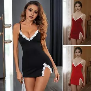 2 шт./комплект женские летние ночные рубашки трусики комплект бретельки-спагетти без рукавов бант L красный