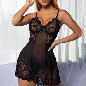 2 шт./комплект женские ночные рубашки трусики комплект глубокий V-образный вырез спинка без рукавов сетчатая цветочная вышивка ажурная ночная рубашка стринги комплект S красный