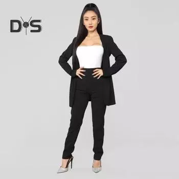 2 шт./комплект женский деловой пиджак брюки комплект длинный рукав облегающий кардиган с лацканами средней длины куртка брюки с высокой талией формальный деловой наряд для поездок на работу S хаки