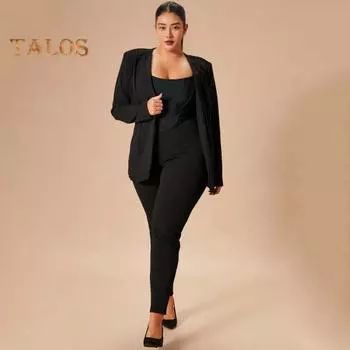 2 шт./комплект женский деловой пиджак брюки комплект длинный рукав облегающий кардиган с лацканами средней длины куртка брюки с высокой талией формальный деловой наряд для поездок на работу S синий