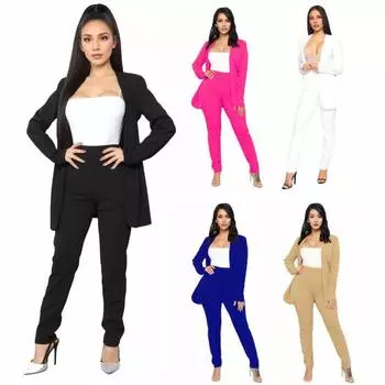 2 шт./комплект женский деловой пиджак брюки комплект длинный рукав облегающий кардиган с лацканами средней длины куртка брюки с высокой талией формальный деловой наряд для поездок на работу S хаки