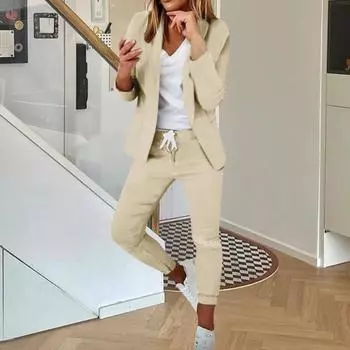 2 шт./комплект женский формальный пиджак брюки комплект длинный рукав приталенный кардиган с лацканами M темно-серого