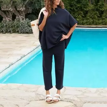 2 шт./комплект женский комплект рукав летучая мышь топ широкий О-образный вырез свободный топ брюки штанины однотонный цвет S светло-серый