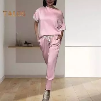 2 шт./комплект женский комплект с открытыми плечами короткий рукав пайетки сращивание манжеты топы эластичный шнурок талия длинные брюки комплект XXL серый