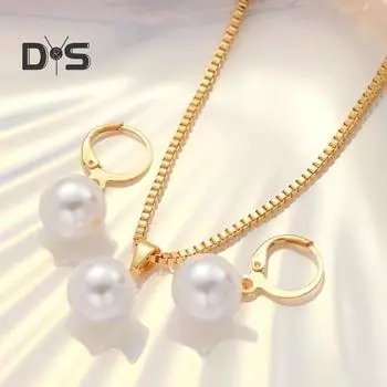 2 шт./комплект, женский комплект ювелирных изделий, серьги-хаги с искусственным жемчугом, регулируемое ожерелье, официальные выпускные вечерние висячие серьги, женские свадебные украшения золотистый