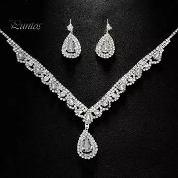 2 шт./комплект, женский комплект ювелирных изделий, инкрустированный стразами, ажурный, регулируемая длина, цепочка на ключицу, вечеринки, Рождество, дни рождения, серьги-подвески, ювелирные изделия для невесты серебряный