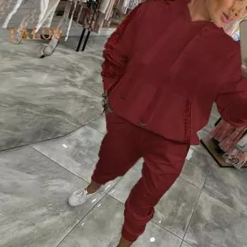 2 шт./комплект женский костюм с капюшоном и брюками с длинными рукавами и карманом с пайетками однотонный топ с эластичной резинкой на талии брюки повседневная одежда спортивный наряд осень весна L чёрный