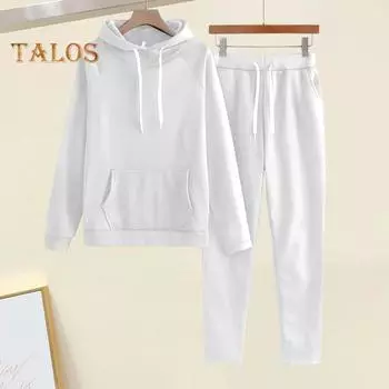 2 шт./комплект женский костюм с капюшоном и брюками на шнурке с длинными рукавами спортивный топ с эластичной резинкой на талии брюки с резинкой на щиколотке фитнес-костюм осенне-весенний спортивный костюм XL кофейный