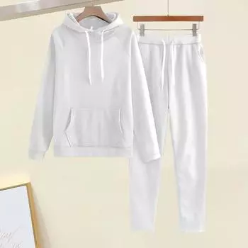 2 шт./комплект женский костюм с капюшоном и брюками на шнурке с длинными рукавами спортивный топ эластичный M хаки