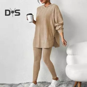 2 шт./комплект женский костюм с капюшоном брюки средней длины с капюшоном длинные рукава облегающий крой регулируемые брюки спортивный костюм осень зима спортивный костюм XL серый