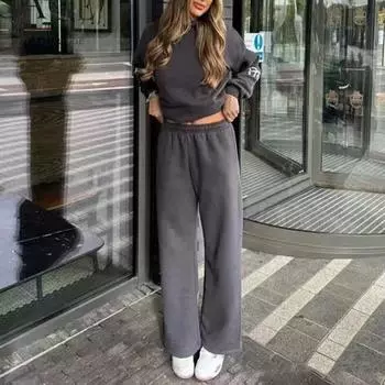 2 шт./комплект женский костюм с капюшоном и брюками с бантом, с капюшоном, длинными рукавами, широкими штанинами, регулируемой талией, спортивные брюки, осенне-зимний спортивный костюм S темно-серого