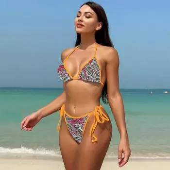 2 шт./комплект женский купальник бикини с леопардовым принтом халтер шея шнуровка высокая талия трехточечный вырез на спине быстросохнущий мягкий летний отпуск купальник комплект для купания M белый