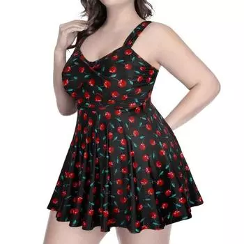 2 шт./комплект женский купальник из двух частей плюс размер вишневый принт купальник с трусиками летний пляж бассейн женский купальный костюм танкини купальники S чёрный