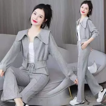 2 шт./комплект женский пиджак брюки костюм отложной воротник застежка-молния длинный рукав плотная куртка эластичный пояс завязка шнурок широкие штанины карманы брюки M чёрный