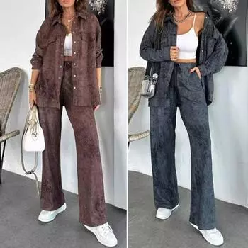 2 шт./комплект женский пиджак брюки костюм отложной воротник тай-дай однобортный с длинным рукавом S дубильная кора