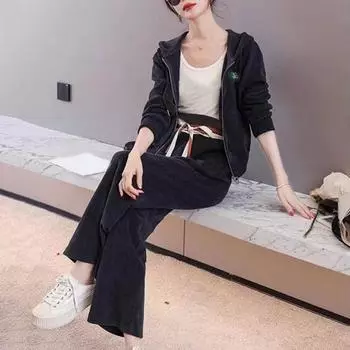 2 шт./комплект женский пиджак брюки костюм с капюшоном застежка-молния завязка длинный рукав куртка эластичный пояс широкие карманы брюки зимняя спортивная одежда M серый