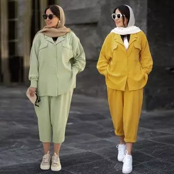 2 шт./комплект женский рубашка брюки комплект отложной воротник однобортный длинный рукав пастораль M мятный зеленый