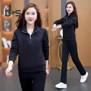 2 шт./комплект женский свитер брюки костюм на молнии воротник стойка длинные рукава спортивный свитер эластичный пояс брюки фитнес костюм осень весна спортивный костюм M оранжевый