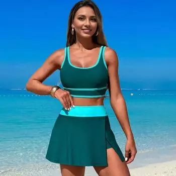 2 шт./комплект женский танкини комплект с низким круглым вырезом рукава майки с утягивающим эффектом живота боковые разрезы S чёрный