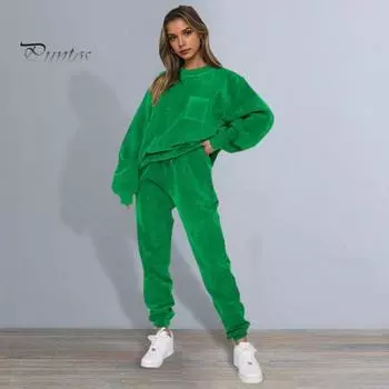 2 шт./комплект женский топ брюки комплект круглый вырез длинный рукав эластичные манжеты толстовка чистый цвет эластичные брюки с высокой талией до щиколотки спортивные фитнес S абрикосовый