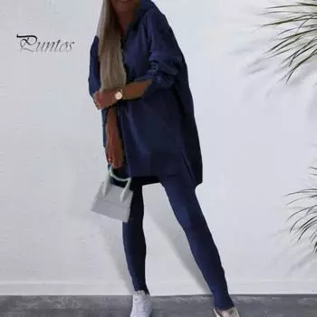 2 шт./комплект женский топ брюки комплект с капюшоном длинный рукав разрез низ толстовка эластичная талия облегающие брюки спортивный костюм для фитнеса S чёрный